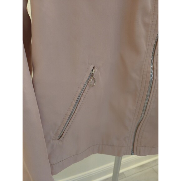 Forever 21 Blush Pink Hooded Y2K Bomber Jacket Windbreaker Ring Zip Lined Crop M - Picture 3 of 9
